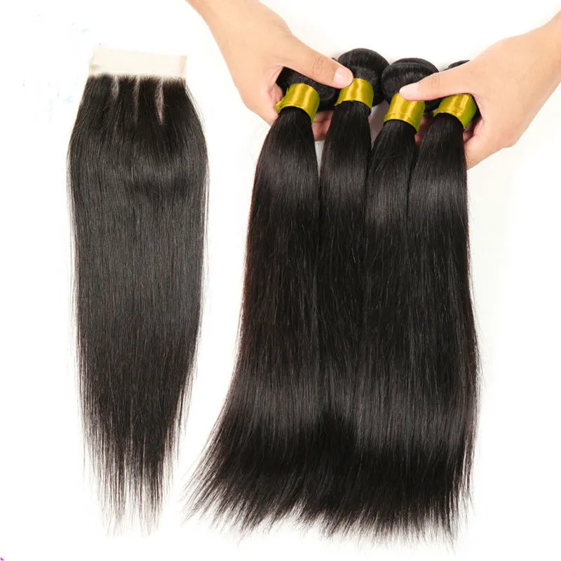 Manka Straight Hair Bundle With Closure Malaysian Hair 3 Bundle With Lace Closure