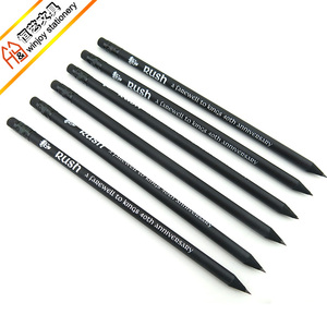 Großhandel Schulbedarf Schwarze Holzbleistifte mit Radiergummi-Aufsatz Individuelles Logo Matt Komplett Schwarz Werbe-HB-Bleistifte - Product Image 2