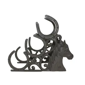 Handmade cast iron horse and horseshoe design wine bottle holder