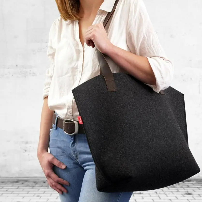 China manufacture wholesale custom logo handbag eco-friendly durable big grey wool felt tote bag