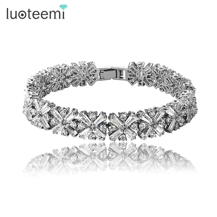 LUOTEEMI Einzigartiges Design Strahlen förmige Blume Zirkon Zirkon Damen Luxus Schmuck Armband