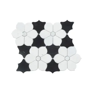 Bờ biển phía cung cấp màu đen và trắng sàn hình lục giác hoa bằng đá cẩm thạch hỗn hợp vỏ bằng tia nước gạch mosaic