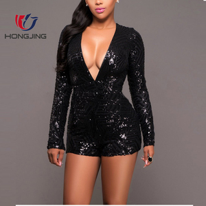 Le donne indossano <span class=keywords><strong>Abito</strong></span> con profondo scollo a V <span class=keywords><strong>manica</strong></span> <span class=keywords><strong>lunga</strong></span> e paillettes indietro di un pulsante di chiusura mini promenade di lunghezza del partito sexy <span class=keywords><strong>abito</strong></span> da sposa - Product Image 1