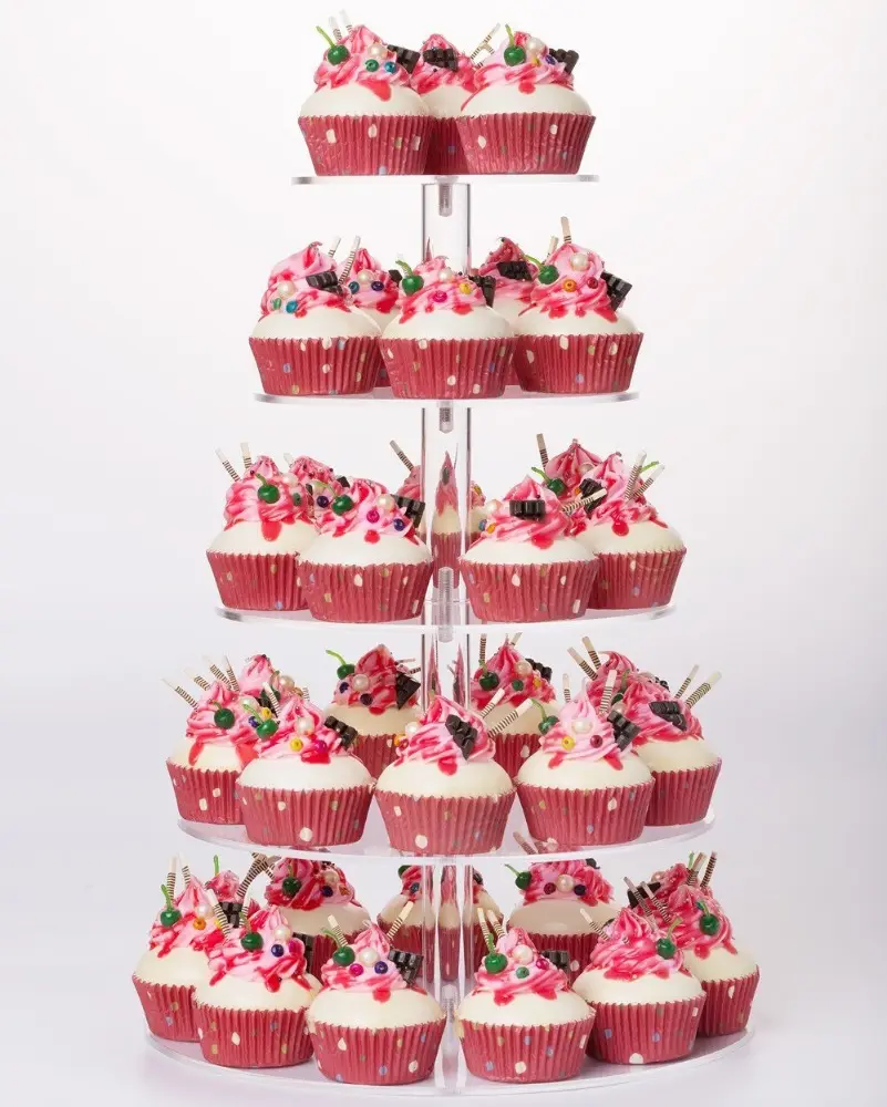 3 Tier Clear and Black Acrylic cupcake and cake tower display stand Party Acrylic cake showcase show stand