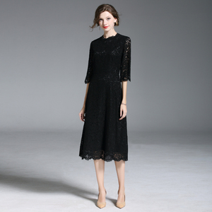 Negro manga larga señoras maduras vestido - Product Image 1