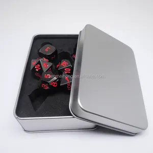 Custom Shiny BlackとPainted Red Numbers RPG Game Polyhedral Metal Dice Set
