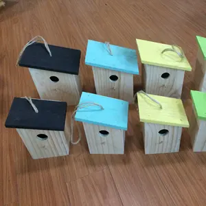 wholesale cheap Macaron color lovely wood bird aviary/ Eco-friendly garden bird cage pet house small wooden bird house