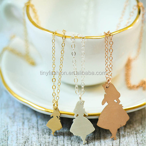 Argent/Or/Or Rose/Pendentif Alice <span class=keywords><strong>au</strong></span> Pays <span class=keywords><strong>Des</strong></span> Merveilles Minuscule Fille Bijoux Poupée Pendentif Collier pour les Filles - Product Image 2