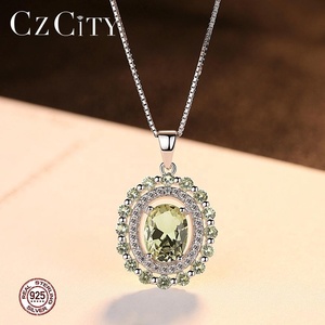 CZCITY forma <span class=keywords><strong>Oval</strong></span> verde oliva de topacio de plata esterlina 925 colgante de collar para las mujeres regalo de joyería fina - Product Image 4