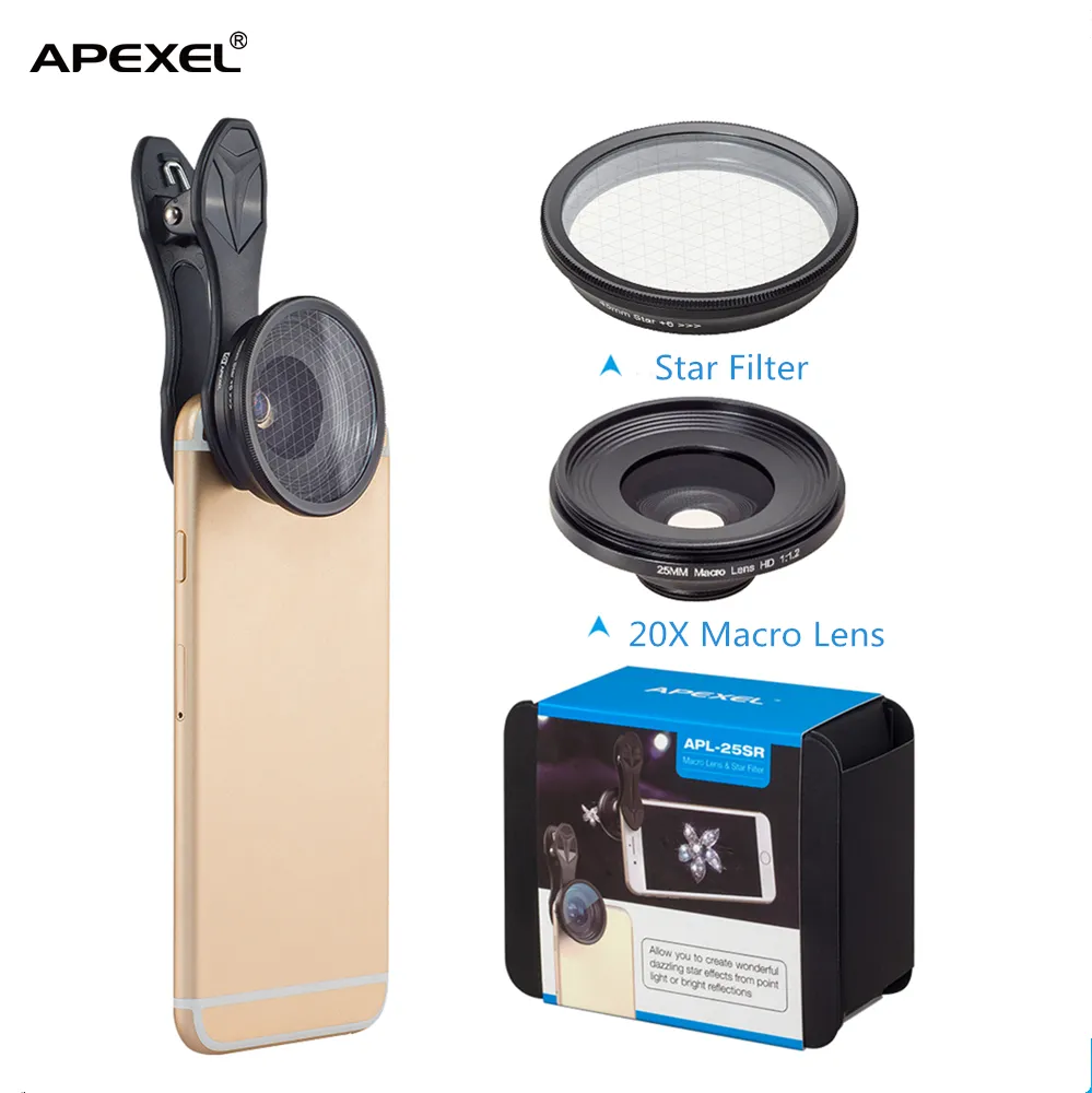 Apexel เลนส์กล้องมาโคร25มม. 20x ใหม่ล่าสุดสำหรับ Samsung Galaxy/Iphone