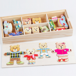 Jouet éducatif Puzzle en <span class=keywords><strong>bois</strong></span> Famille d'ours <span class=keywords><strong>à</strong></span> habiller Jeu de changement de vêtements Cadeaux créatifs DIY - Product Image 5