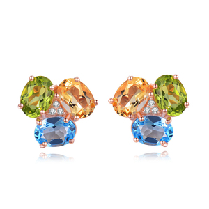 Orecchini a Perno Semplici in Argento Sterling 925 con Topazio Giallo Ovale Naturale per Fidanzamento, Matrimonio e Anniversario per Donne EI037 - Product Image 1