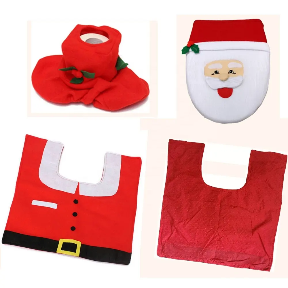 Natal! 3 Pcs Natal Dekorasi/Santa Penutup Kursi Toilet Kamar Mandi dan Karpet Set