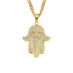 Turco Dell'occhio diabolico della <span class=keywords><strong>Mano</strong></span> <span class=keywords><strong>di</strong></span> Hamsa <span class=keywords><strong>di</strong></span> <span class=keywords><strong>Fatima</strong></span> Pendente Della <span class=keywords><strong>Collana</strong></span> In Oro In Acciaio Inox Ghiacciato Fuori Il Pendente e Catena <span class=keywords><strong>di</strong></span> Hip Hop Delle Donne/Degli uomini Dei Monili - Product Image 3