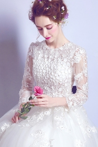 Abito <span class=keywords><strong>da</strong></span> sposa invernale <span class=keywords><strong>bianco</strong></span> Plus Size 3XL con fiori di pizzo tradizionale elegante - Product Image 5