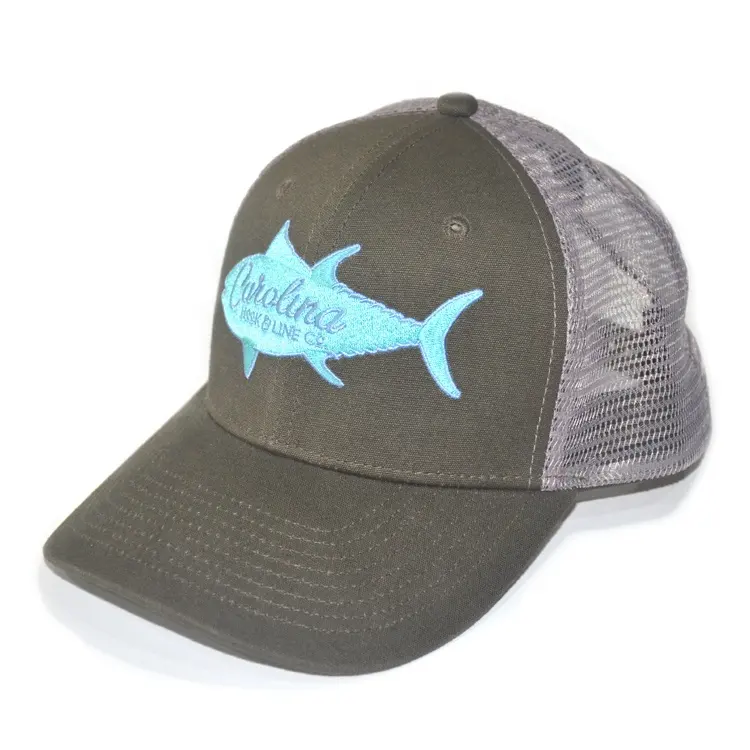 Dark olive green embroidery fish logo Carolina fishing trucker hat