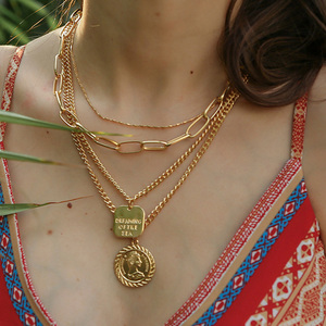 NM1002 Oro Placcato Tre Strati Medaglia Moneta Collana di Fascino, Oro Coin Boho <span class=keywords><strong>Collane</strong></span>, Stratificazione Collana Etnica - Product Image 3