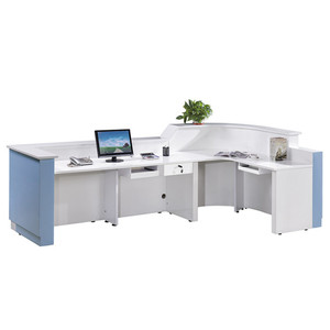 Muebles de Recepción Económicos, Muebles de Oficina Modernos de Lujo de Madera Curvada en Forma de L, Muebles de Oficina Blancos para Oficina, Hotel y Hogar, Madera Maciza - Product Image 4