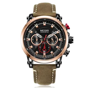 MEGIR Herren Sport uhren Top Marke Luxus Leder Quarzuhr Herren uhr Wasserdichte Armbanduhren Relogio Masculino
