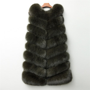 2021 Custom Fur Vest <strong>Long</strong> Warm Faux Fox Fur <strong>Gilet</strong> <strong>Women</strong> Gray Fur Waistcoat Sleeveless Coat - Product Image 3