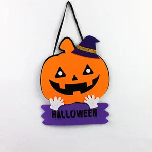 Decoração de malha para halloween, enfeites de decoração de porta com pingente de feltro para halloween