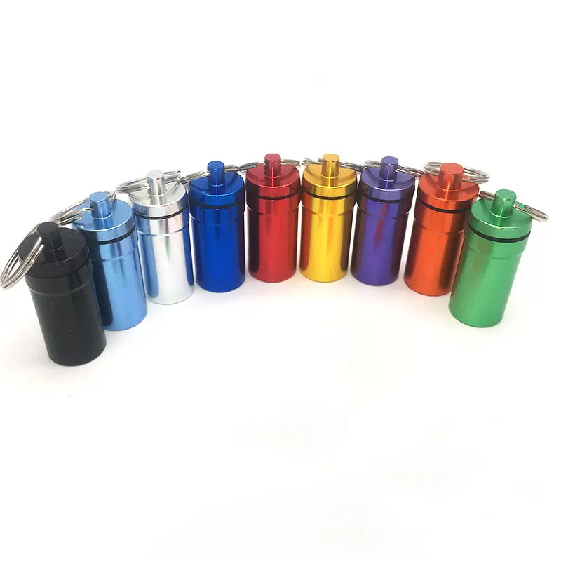 Petites bouteilles en aluminium multicolores, conteneurs de pilules de voyage en plein air, étui à pilules quotidien porte-clés