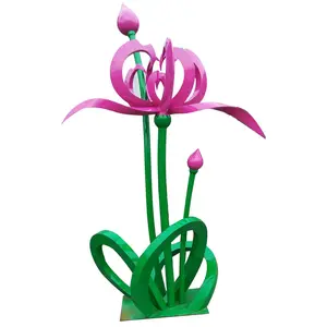 Saudi Arabia modern art craft stainless steel lotus life size statue outdoor landscape display yard plant decor garden sculpture