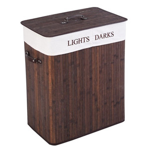 <strong>Hamper</strong> Laundry Basket Washing Cloth Bin Rectangle Foldable Bamboo Ranger Lid Brown Storage Baskets Square Dark Brown 52*32*63 - Product Image 1