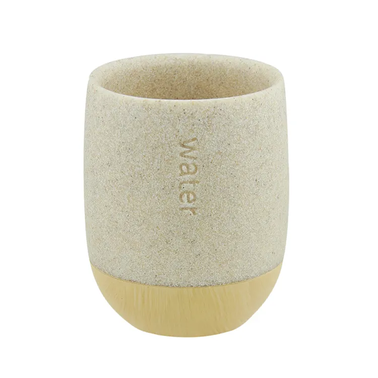 Accesorio de baño de resina, piedra arenisca Natural y fondo de impresión de madera, vaso de soporte para cepillo de dientes de alta calidad