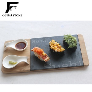 Bandeja de <span class=keywords><strong>sushi</strong></span> de pizarra natural con plato de bambú cuencos de cerámica y palillos traje 30x14cm - Product Image 4