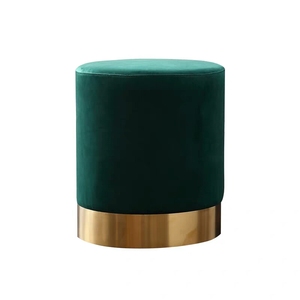 Velluto imbottito rotondo poggiapiedi soggiorno ottoman sgabello con oro finito - Product Image 3