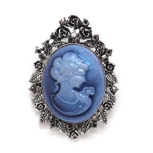 El último diseño de china al por mayor de la joyería vintage de cristal de aleación de plata antiguo camafeo de resina broche - Product Image 6