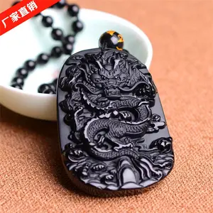 Natürliche Obsidian Halskette Mode Schwarz Lächeln Maitreya Buddha Anhänger Mit Perlen Kette Für Frauen Männer Vintage-Schmuck