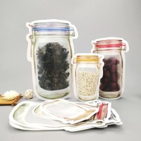 Sacs de conservation alimentaire réutilisables de qualité alimentaire, portables, avec fermeture éclair, pour bonbons, biscuits, épices, nourriture pour animaux de compagnie, type bocal Mason