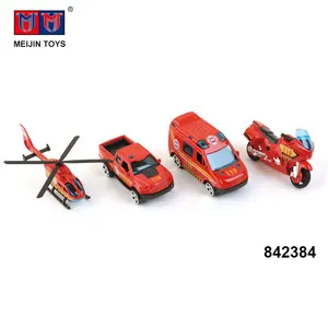 4PCS alloy motorcycle helicopter play set toy fire car model die cast