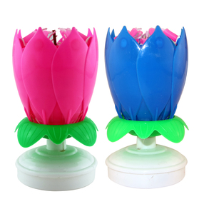 Importazione rotante belle candele musicali musicali ritardanti di fiamma magiche fiori di loto di compleanno - Product Image 2