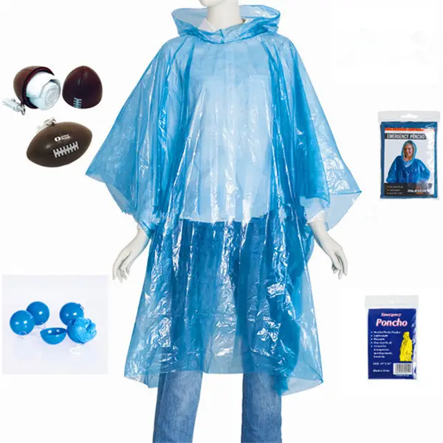 Poncho de pluie jetable PE pour d'urgence, imperméable jetable bon marché, porte-clés boule imperméable