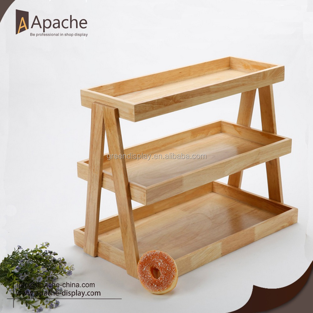 Apache Custom 3-Layer Wooden Bakery Display Cabinet Stand a Frame Tiered Tray Rack for Retail Store Wholesale Custom Logo OEMODM — view 3