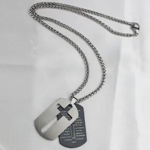 New Arrivals Stainless Steel Shiny Open Cut Square Jesus Cross Plate Pendant Necklace For Men