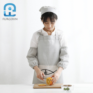 Ensemble de Six pièces de tabliers de cuisine pour femmes, gantelets de cuisson avec écharpe, accessoires de cuisine, en <span class=keywords><strong>lin</strong></span>, longues manches - Product Image 3