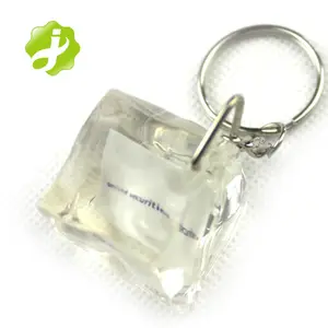 Promoción impreso personalizado transparente 3d cubo de hielo llavero anillo de llave