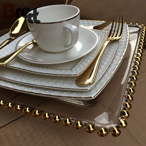 Guangzhou Royal Wedding Hotel eco-friendly <span class=keywords><strong>piatti</strong></span> <span class=keywords><strong>quadrati</strong></span> in <span class=keywords><strong>porcellana</strong></span> bianca con bordo in oro - Product Image 5