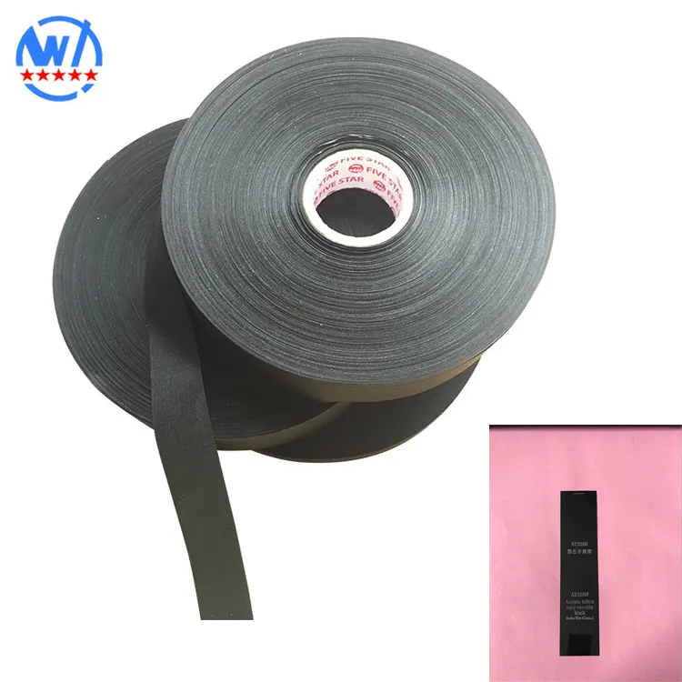 Customized 113g/sqm solid color Black printed easy to tear polyester ribbon taffeta