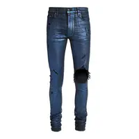 DiZNEW Mode Lila Wachs Denim Herren Ripped Hanf Jeans männer