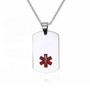 Mwylife-collier à barre rectangulaire en acier inoxydable, pendentif avec alerte médicale