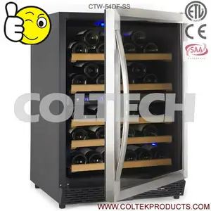 54 botellas de doble zona de acero inoxidable incorporado en el mejor enfriador de vino de compresor con ventilador de circulaci