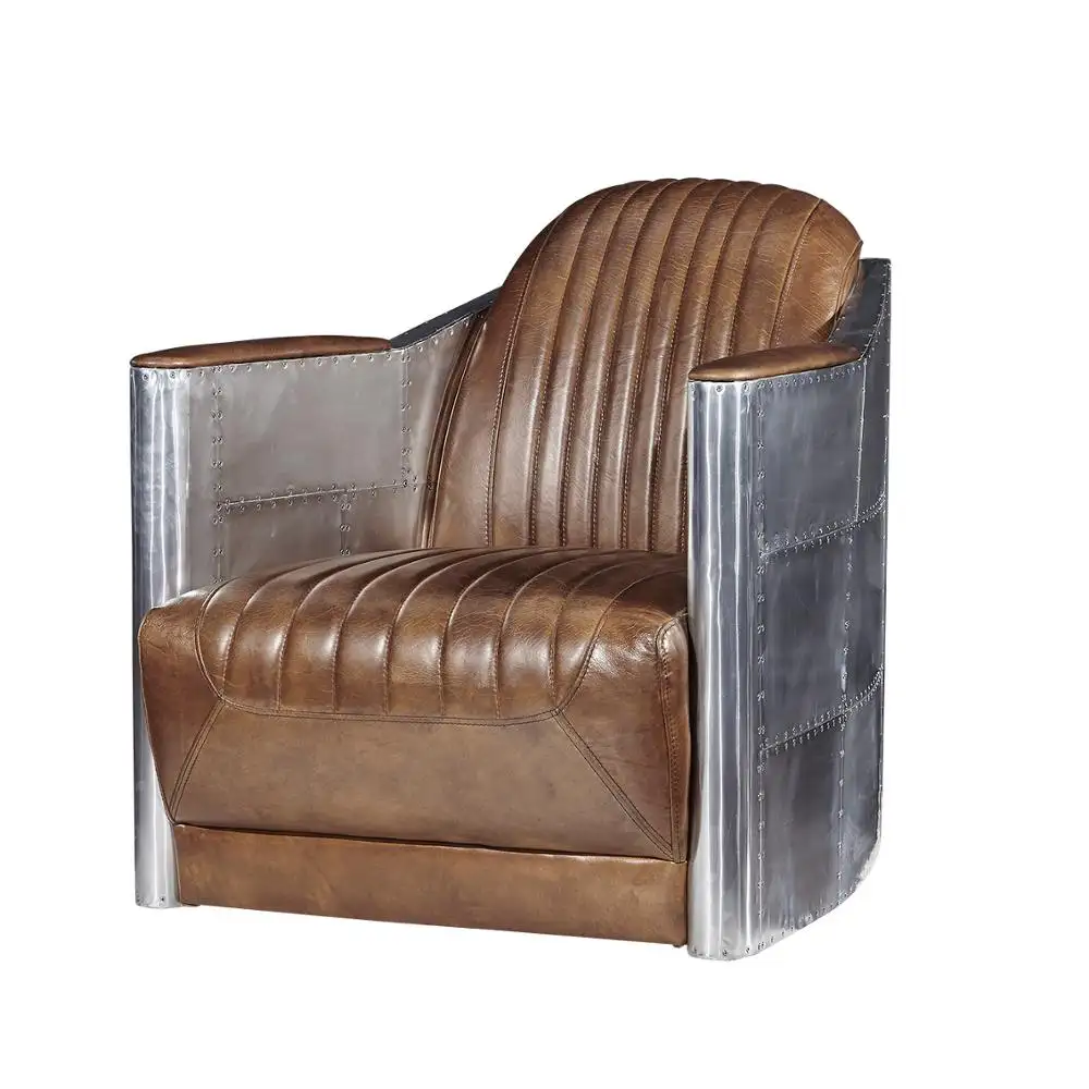 Клубное кресло Tomcat из натуральной кожи с алюминиевым покрытием для гостиной