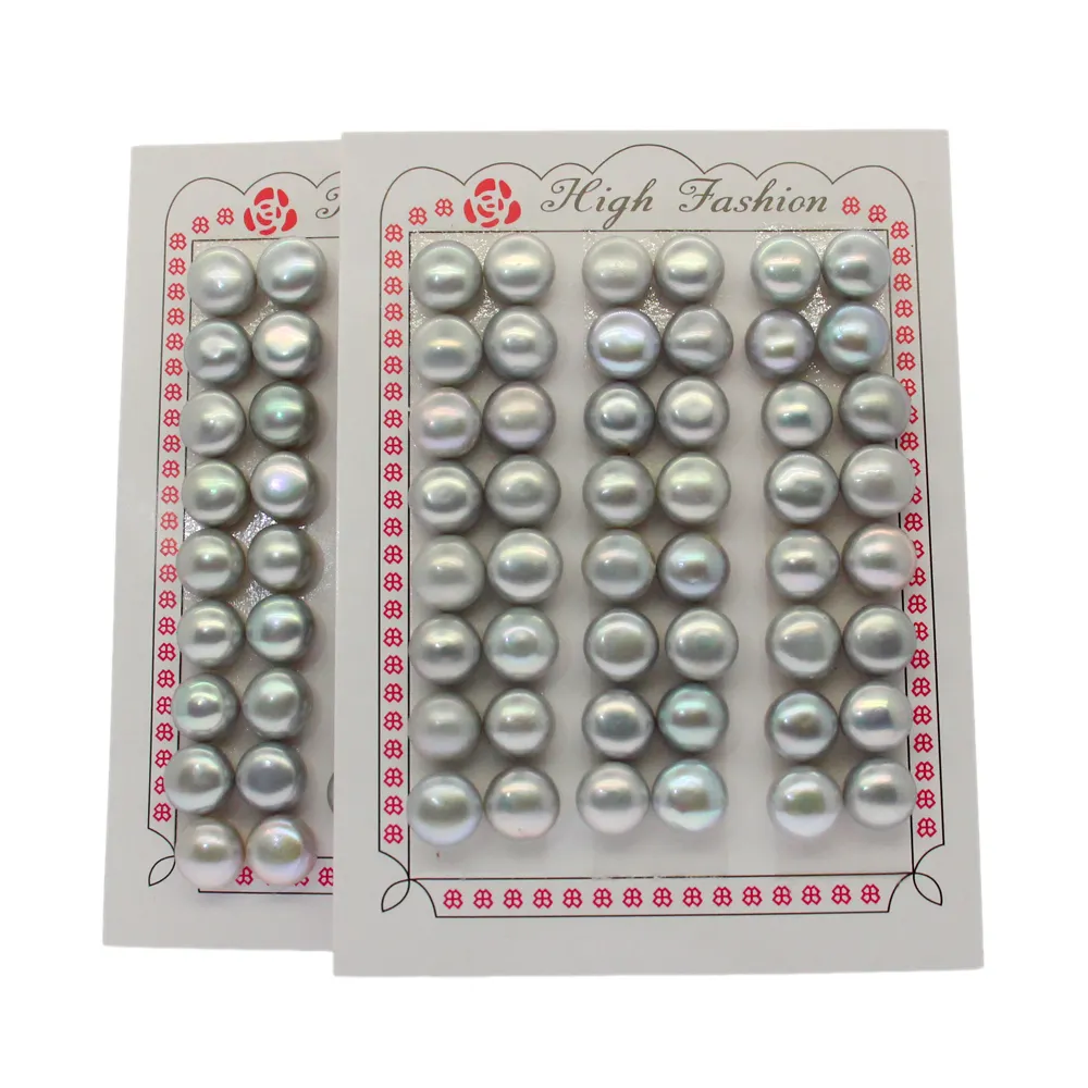10.5-11mm 11-12mm Blanc/Noir/Violet/Rose Perles à Demi-Trou Percé Lustre Bouton Perles Perles D'eau Douce Naturelles