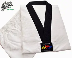 Venta al por mayor WTF cuello en V blanco taekwondo gi