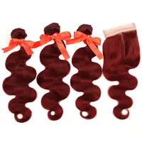 99J Hair Red Burgundy Bundles mit Verschluss Brazilian Body Wave Human Hair Weave Bundles mit Verschluss Non Remy No Tangle